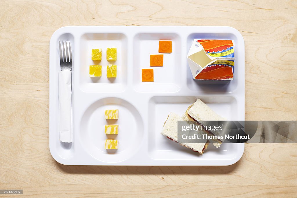 School meal on tray
