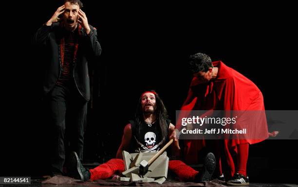 Jim Rose performs with other circus members on stage at the Udderbelly Theatre during the Edinburgh Festival Fringe August 1, 2008 in Edinburgh,...