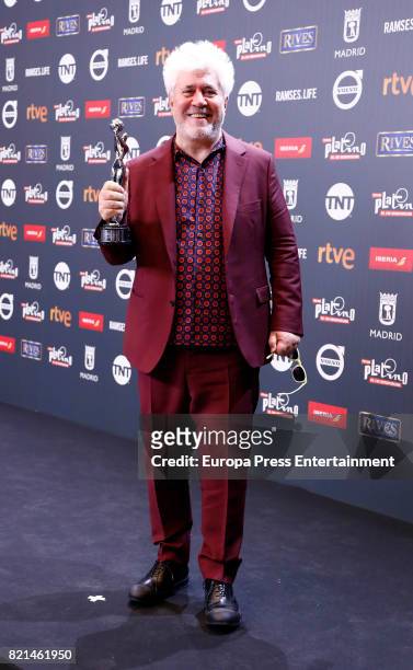 Pedro Almodovar is seen at Platino Awards winners press room at La Caja Magica on July 22, 2017 in Madrid, Spain.