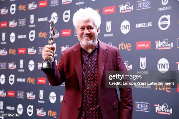 Pedro Almodovar is seen at Platino Awards winners press room at La Caja Magica on July 22, 2017 in Madrid, Spain.