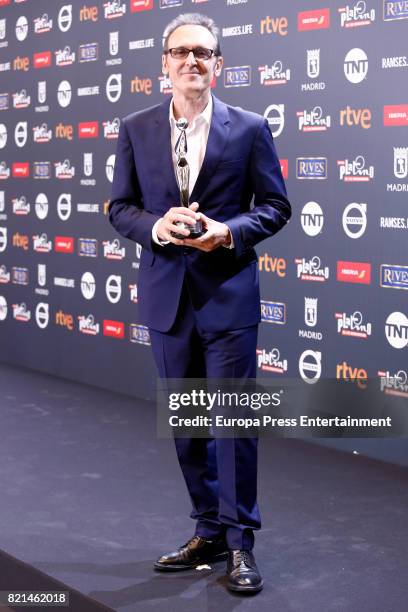 Alberto Iglesias is seen at Platino Awards winners press room at La Caja Magica on July 22, 2017 in Madrid, Spain.