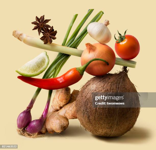asian food fresh uncooked vegetable still life. - balance cuisine stock-fotos und bilder