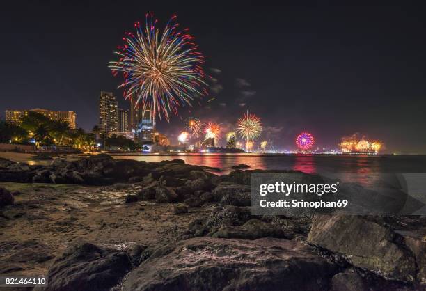 fireworks at pattaya beach, thailand - pattaya stock pictures, royalty-free photos & images