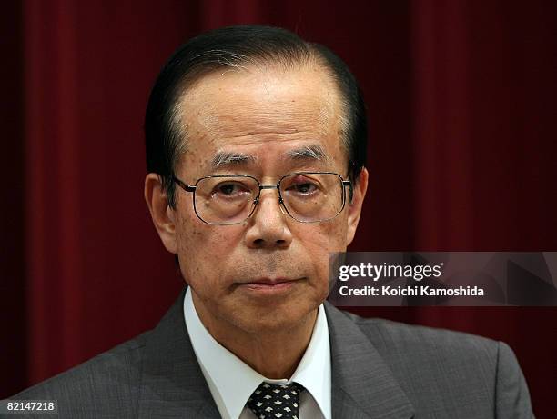 Japanese Prime Minister Yasuo Fukuda speaks during a press conference at the Prime Minister's official residence on August 1, 2008 in Tokyo, Japan....