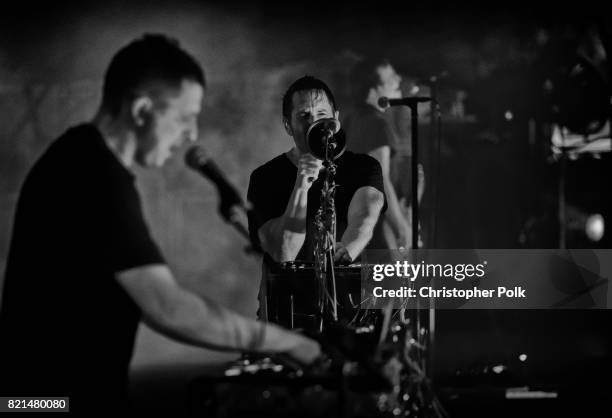 Atticus Ross and Trent Reznor and Robin Finck of Nine Inch Nails perform onstage on day 3 of FYF Fest 2017 at Exposition Park on July 23, 2017 in Los...