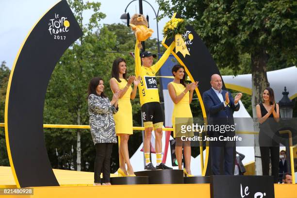 Christopher Froome of Great Britain and Team Sky celebrates winning the Tour de France 2017 during the trophy ceremony following stage 21, a 103km...