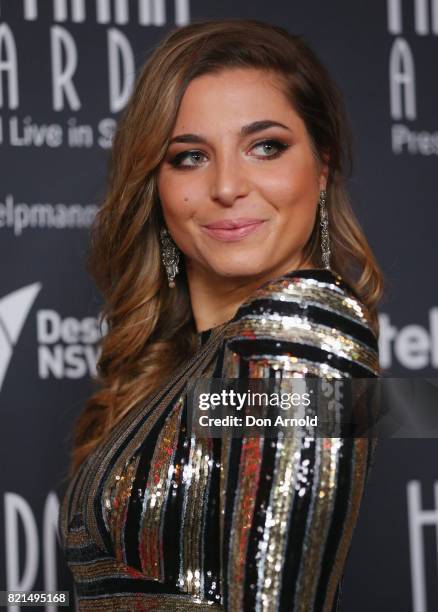 Phoebe Panaretos arrives ahead of the 17th Annual Helpmann Awards at Lyric Theatre, Star City on July 24, 2017 in Sydney, Australia.