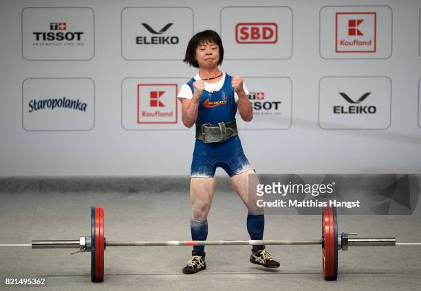 Yukako Fukushima of Japan competes during the Powerlifting Women's Lightweight competition of The World Games at the National Forum of Music on July...