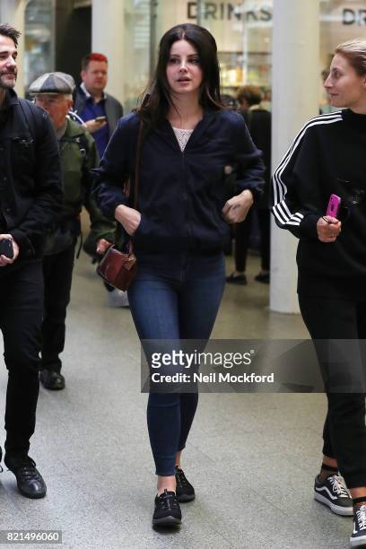 Lana Del Rey seen arriving at Kings Cross St Pancras Eurostar Station on July 24, 2017 in London, England.