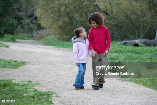 african brother and sister walking on path - brother sister stock pictures, royalty-free photos & images