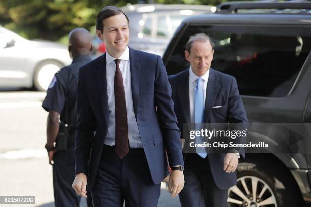 White House Senior Advisor and President Donald Trump's son-in-law Jared Kushner and attorney Abbe Lowell arrives at the Hart Senate Office Building...