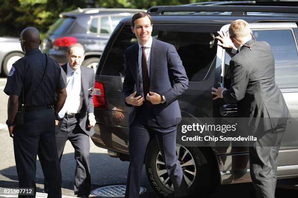 White House Senior Advisor and President Donald Trump's son-in-law Jared Kushner arrives at the Hart Senate Office Building to testify behind closed...