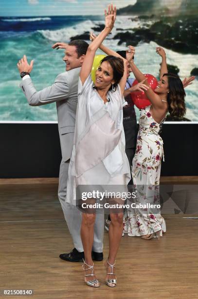 Alan Tacher and Halle Berry are seen on the set of 'Despierta America' to promote the movie KIDNAP at Univision Studios on July 24, 2017 in Miami,...