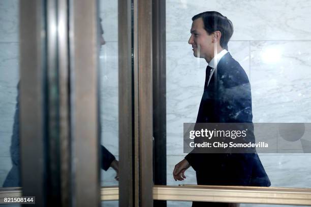 White House Senior Advisor and President Donald Trump's son-in-law Jared Kushner arrives at the Hart Senate Office Building to testify behind closed...