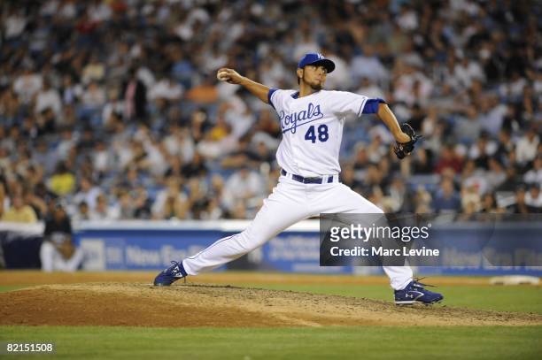Joakim Soria of the Kansas City Royals pitches during the 79th MLB All-Star Game at the Yankee Stadium in the Bronx, New York on July 15, 2008. The...
