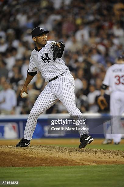 Mariano Rivera of the New York Yankees pitches during the 79th MLB All-Star Game at the Yankee Stadium in the Bronx, New York on July 15, 2008. The...