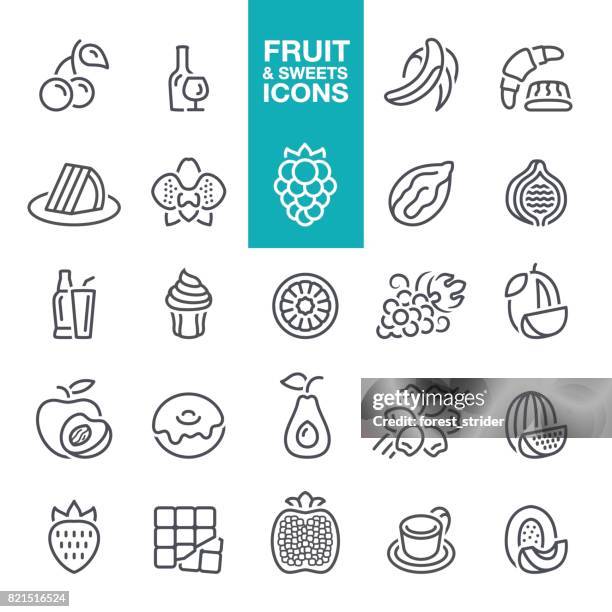 Los Iconos De La Lnea De Frutas Y Sabores Dulces, Foto de stock