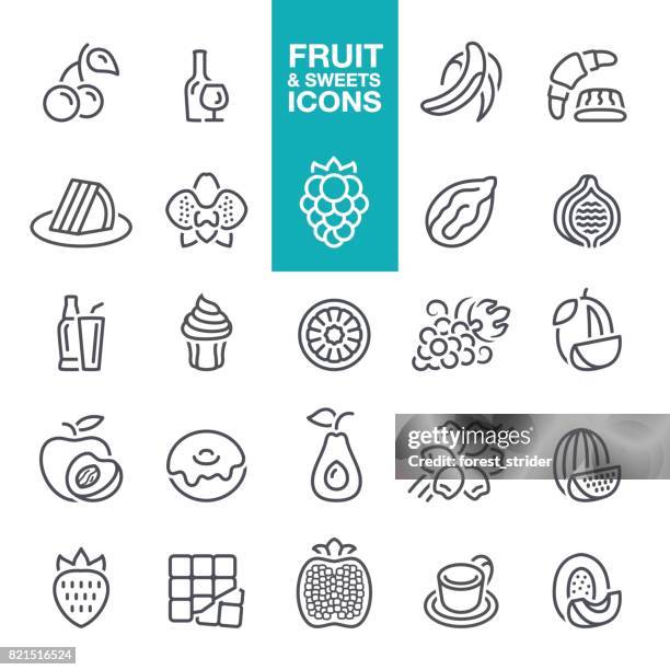 ilustraciones, imágenes clip art, dibujos animados e iconos de stock de los iconos de la línea de frutas y sabores dulces - alcoholismo