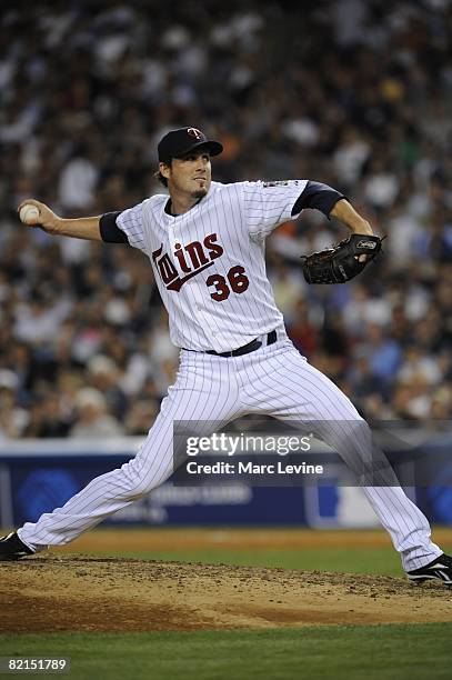 Joe Nathan of the Minnesota Twins pitches during the 79th MLB All-Star Game at the Yankee Stadium in the Bronx, New York on July 15, 2008. The...