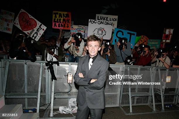 Big Brother House's 7th evictee Luke Marsden poses for the waiting media after emerging from the Big Brother House during Big Brother Series 9 at...