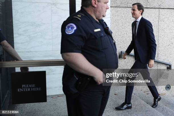 White House Senior Advisor and President Donald Trump's son-in-law Jared Kushner arrives at the Hart Senate Office Building to testify behind closed...