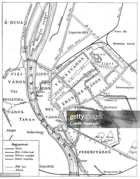 budapest city map - budapest danube stock illustrations