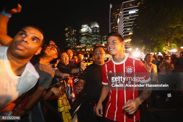 James Rodriguez of FC Bayern Muenchen attends a adidas marketing event at Clifford square during the Audi Summer Tour 2017 on July 24, 2017 in...
