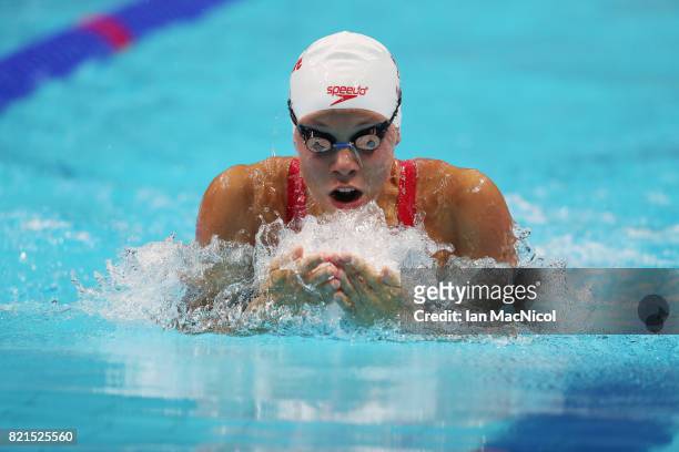 Rachel Nicol of Canada competes in the Women's 100m Breaststroke heats on day eleven of the FINA World Championships at the Duna Arena on July 24,...