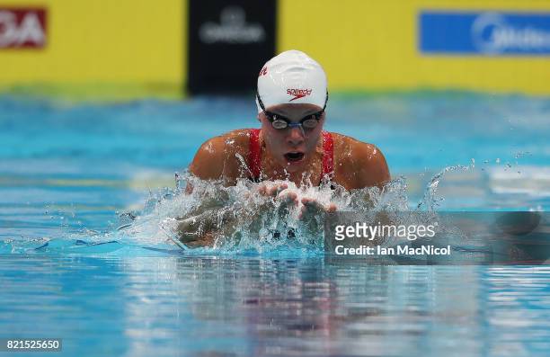 Rachel Nicol of Canada competes in the Women's 100m Breaststroke heats on day eleven of the FINA World Championships at the Duna Arena on July 24,...