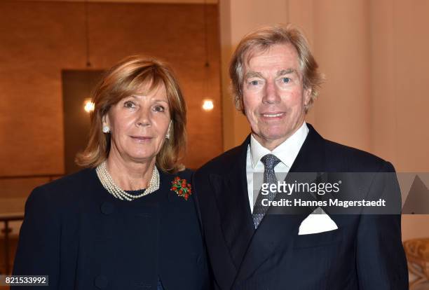 Leopold Prinz von Bayern and his wife Princess Ursula von Bayern arrive before Queen Silvia of Sweden is awarded with the Bavarian Order of Merit at...