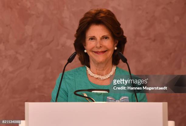 Queen Silvia of Sweden is awarded with the Bavarian Order of Merit at Prinz-Carl-Palais on July 24, 2017 in Munich, Germany.
