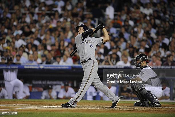 Ryan Braun of the Milwaukee Brewers hits during the 79th MLB All-Star Game at the Yankee Stadium in the Bronx, New York on July 15, 2008. The...