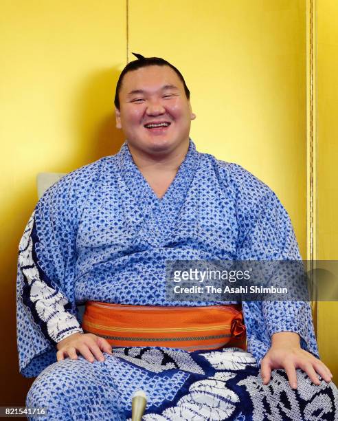 Mongolian yokozuna Hakuho attends a press conference a day after winning the Grand Sumo Nagoya Tournament on July 24, 2017 in Nagoya, Aichi, Japan.