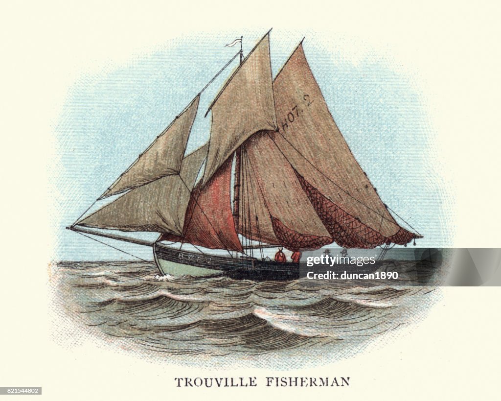 Barco de pesca de Trouville, 19o século Normandia Fran�ça