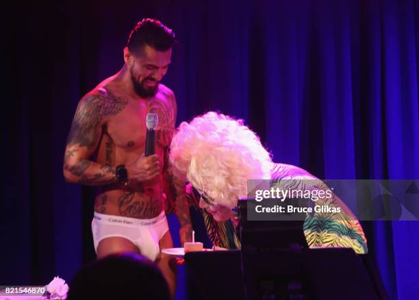 Jackie Beat with special guest Boomer Banks performs in "Jackie Beat: Birthday Bitch!" at The West Bank Cafe Theatre on July 23, 2017 in New York...