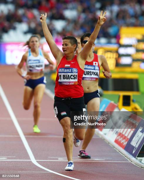 Bernadett Biacsi of Hungary winner of Women's 100m T20 Final during World Para Athletics Championships at London Stadium in London on July 23, 2017