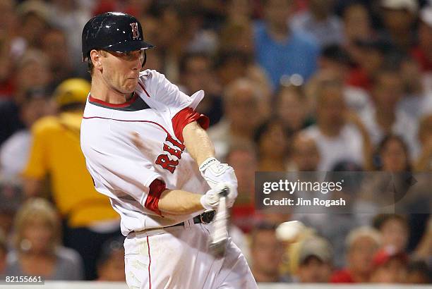 Jason Bay of the Boston Red Sox bats during a game against the Oakland Athletics at Fenway Park on August 1, 2008 in Boston, Massachusetts.