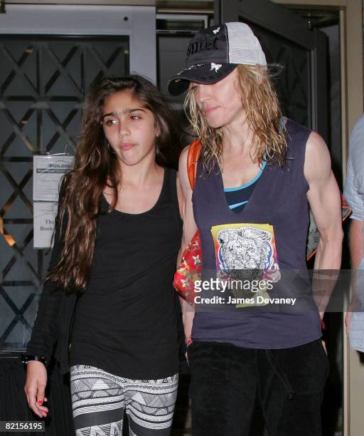 Lourdes Leon and singer Madonna visit the Kabbalah Center in Manhattan on August 1, 2008 in New York City.
