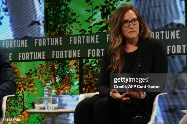 Jaymee Messler, President, The Player's Tribune, speaks July 18, 2017 during the Fortune Brainstorm Tech conference in Aspen, Colorado. / AFP PHOTO /...