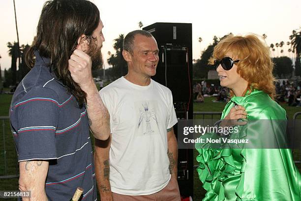 John Frusciante, Flea and Linda Ramone attend the Tribute To Johnny Ramone at the Forever Hollywood Cemetery on August 1, 2008 in Los Angeles,...