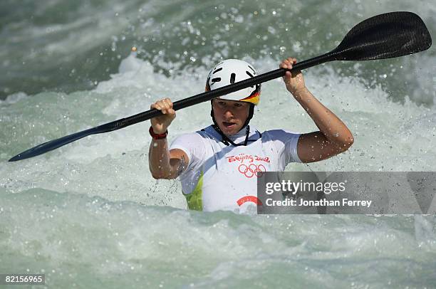 Jennifer Bongardt of Germany during practice for the Canoe/Kayak - Slalom at the Shunyi Olympic Rowing-Canoeing Park ahead of the Beijing 2008...