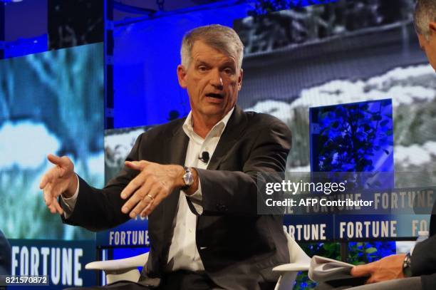 Timothy Sloan, CEO, Wells Fargo, speaks July 19, 2017 at the Fortune Brainstorm Tech conference in Aspen, Colorado. / AFP PHOTO / ROB LEVER