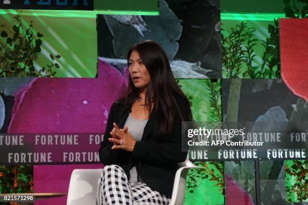Yoky Matsuoka, Chief Technical Officer, Nest Labs, speaks July 17, 2017 at the Fortune Brainstorm Tech conference in Aspen, Colorado. / AFP PHOTO /...