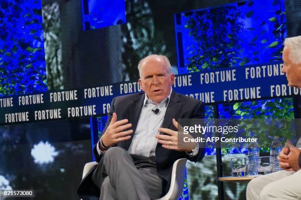 John Brennan, former CIA director, speaks July 19, 2017 during the Fortune Brainstorm Tech conference in Aspen, Colorado. / AFP PHOTO / ROB LEVER