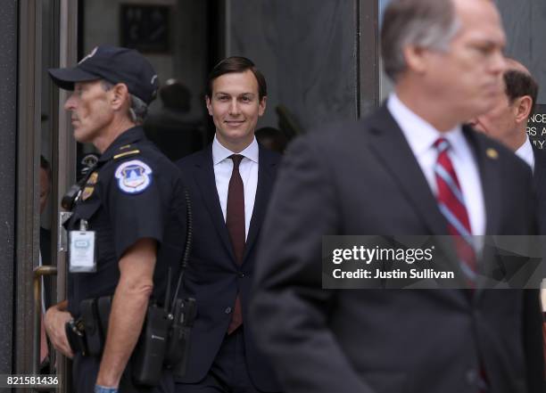 Jared Kushner, White House senior advisor and son-in-law to U.S. President Donald Trump, leaves the Hart Senate Office Building on July 24, 2017 in...