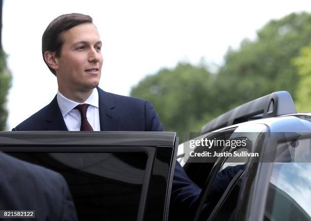 Jared Kushner, White House senior advisor and son-in-law to U.S. President Donald Trump, leaves the Hart Senate Office Building on July 24, 2017 in...