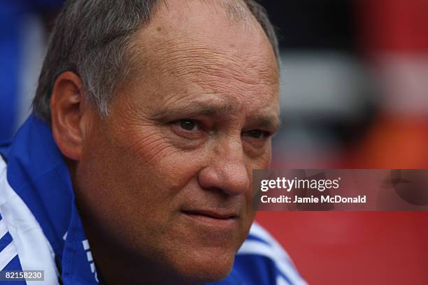 Martin Jol head coach of SV Hamburg looks on prior to the pre-season friendly match between SV Hamburg and Real Madrid during the Emirates Cup at the...