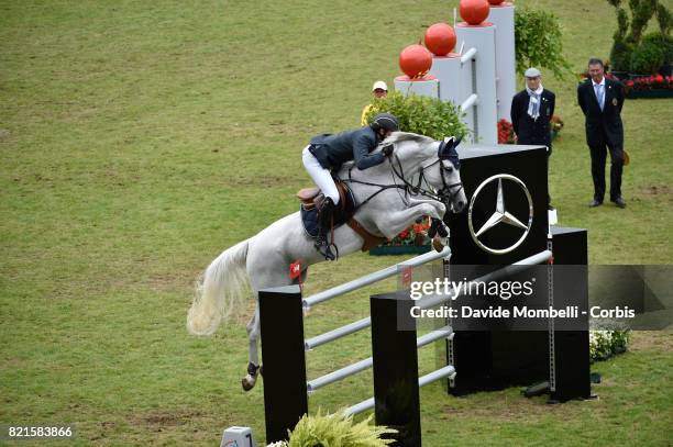 The winner Gregory Wathelet of Belgium, riding Coree during Rolex Grand Prix CHIO World Equestrian Festival Aachen on July 23, 2017 in Aachen,...