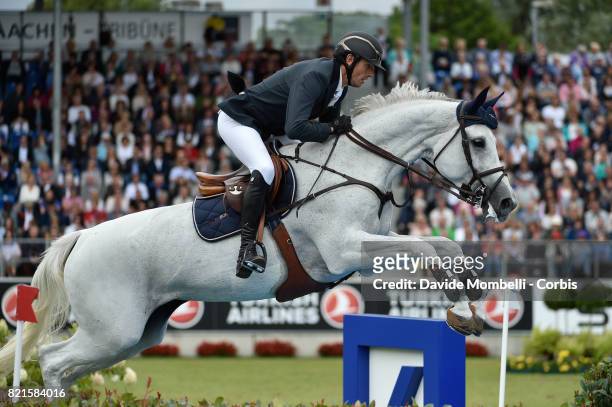 The winner Gregory Wathelet of Belgium, riding Coree during Rolex Grand Prix CHIO World Equestrian Festival Aachen on July 23, 2017 in Aachen,...