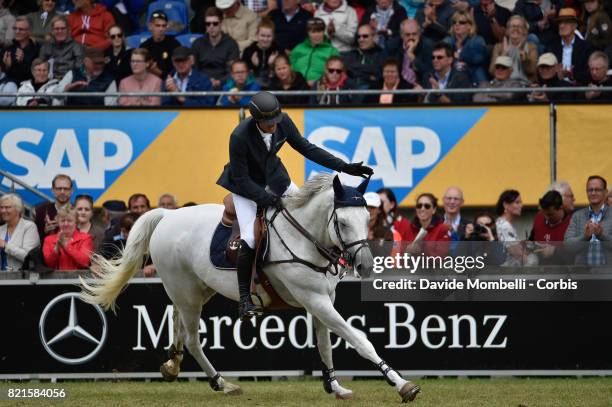 The winner Gregory Wathelet of Belgium, riding Coree during Rolex Grand Prix CHIO World Equestrian Festival Aachen on July 23, 2017 in Aachen,...